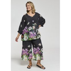 Lila Oversize Bluse Sort m.Print