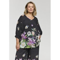 Lila Oversize Bluse Sort m.Print