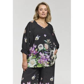 Lila Oversize Bluse Sort m.Print
