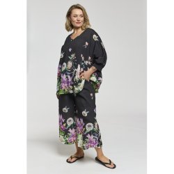 Lila Oversize Bluse Sort m.Print