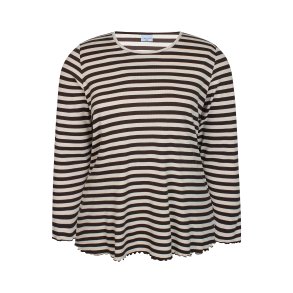 Lara Stribet Rib Bluse Brun
