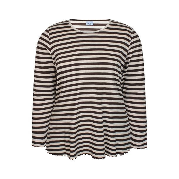 Lara Stribet Rib Bluse Brun