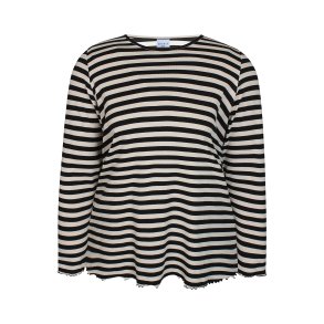 Lara Stribet Rib Bluse Sort