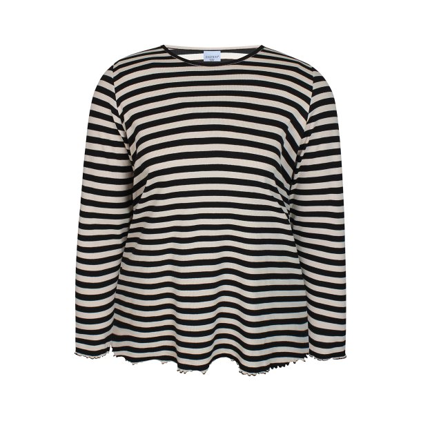 Lara Stribet Rib Bluse Sort