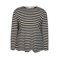 Lara Stribet Rib Bluse Sort
