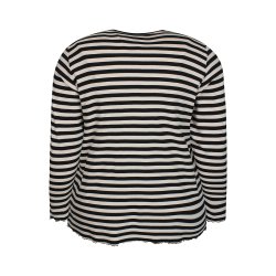 Lara Stribet Rib Bluse Sort